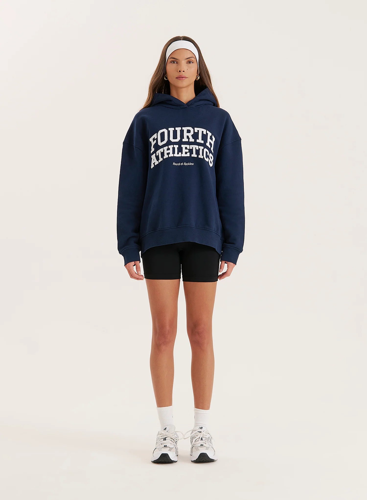 Navy Fourth Athletics Slogan Oversized Hoodie