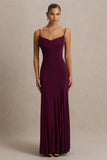 Gabbie Burgundy Cowl Neck Maxi Dress With Mesh Back Detail