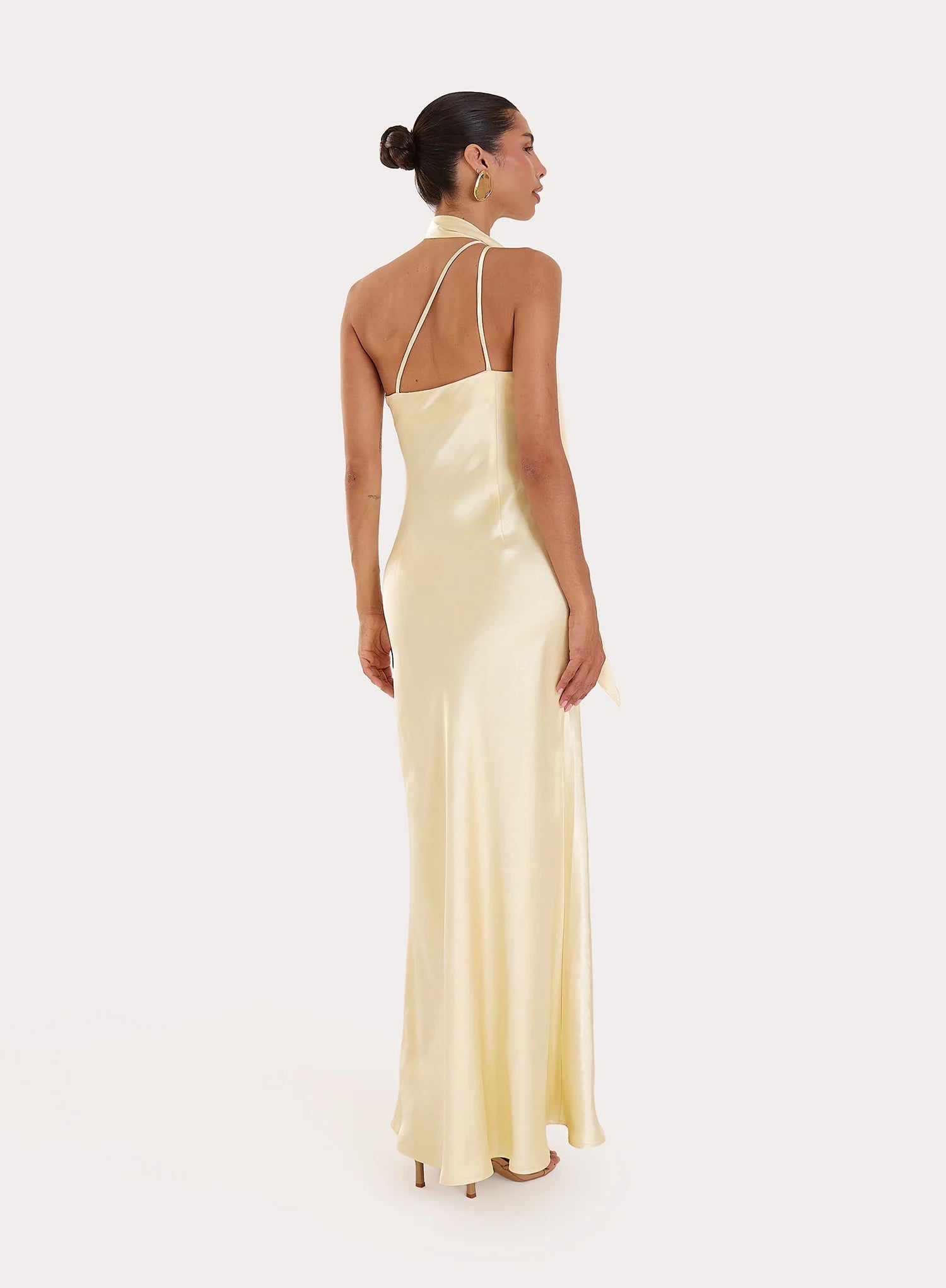 Lemon Satin One Shoulder Maxi Dress