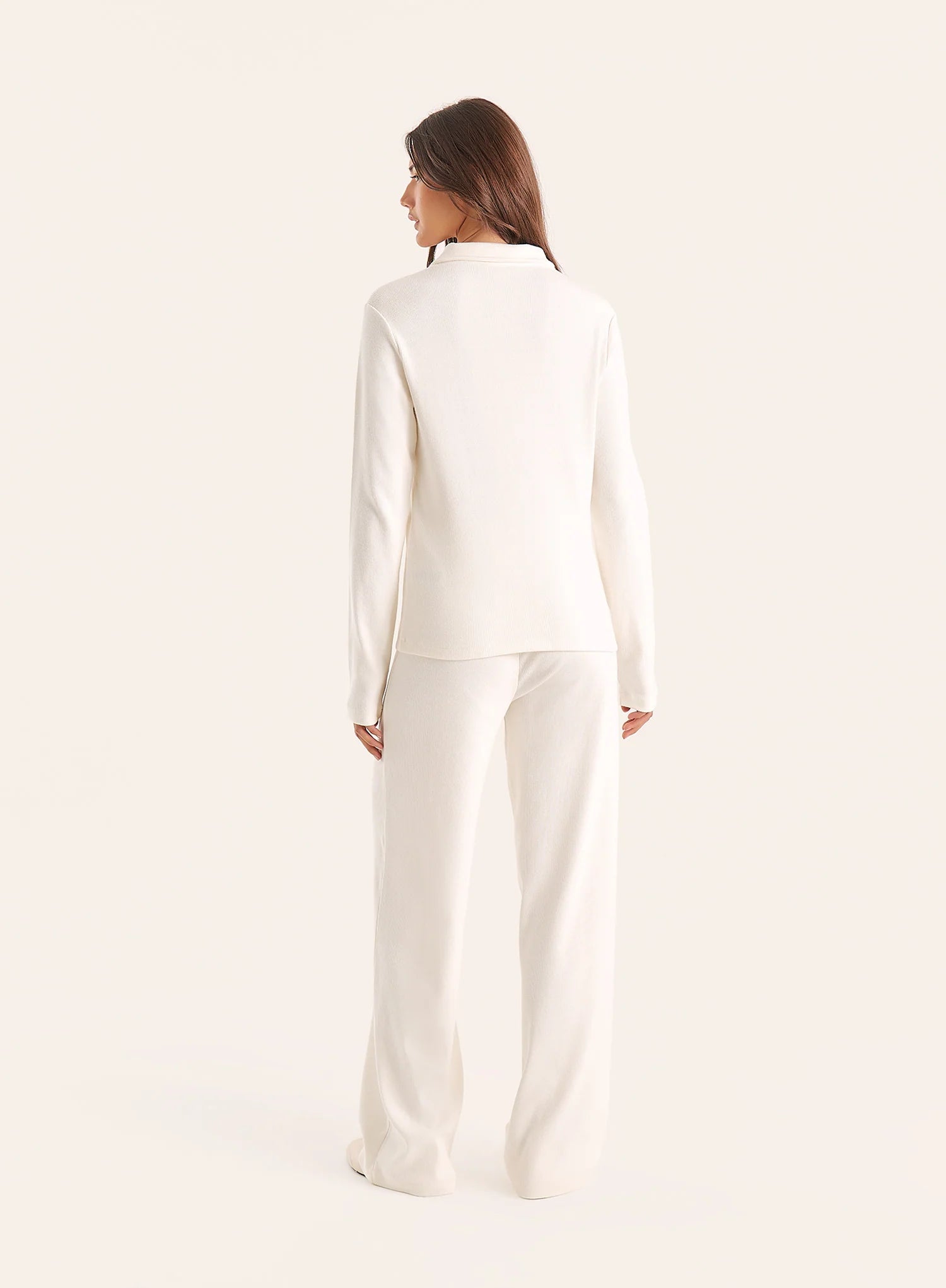 Ecru Ribbed Jersey Trousers