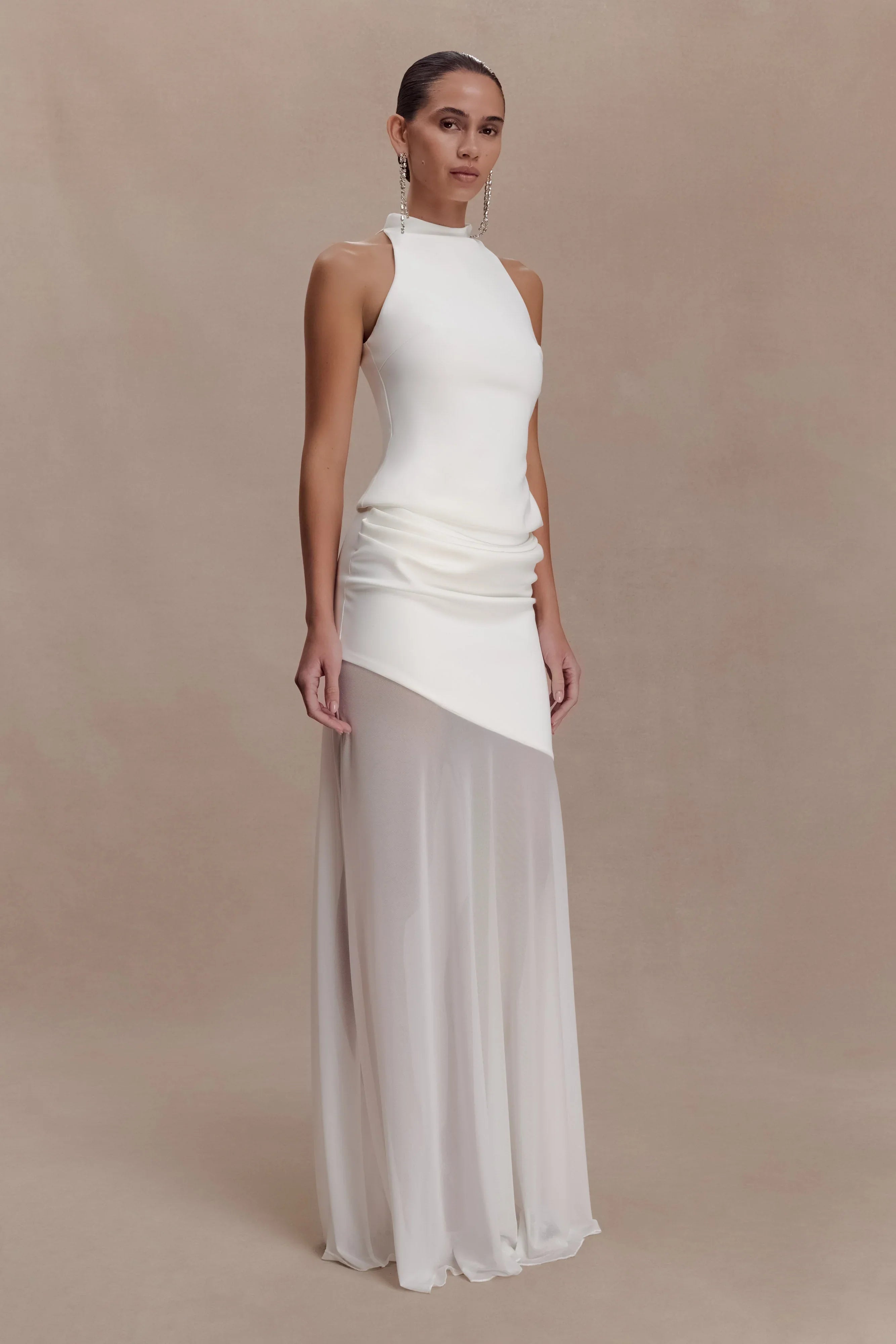 Portia Scuba And Mesh Maxi Skirt White