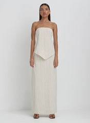 Beige Striped Linen Maxi Skirt
