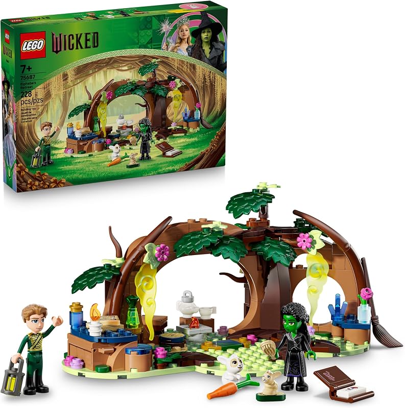 LEGO Refugio Malvado de Elphaba Juego de Construcción Figuras de Juguetes de Elphaba y Fiyero y Juego de Reparto con Amigos del Bosque Bloques de Construcción de Juego Simulado para Niños Edades