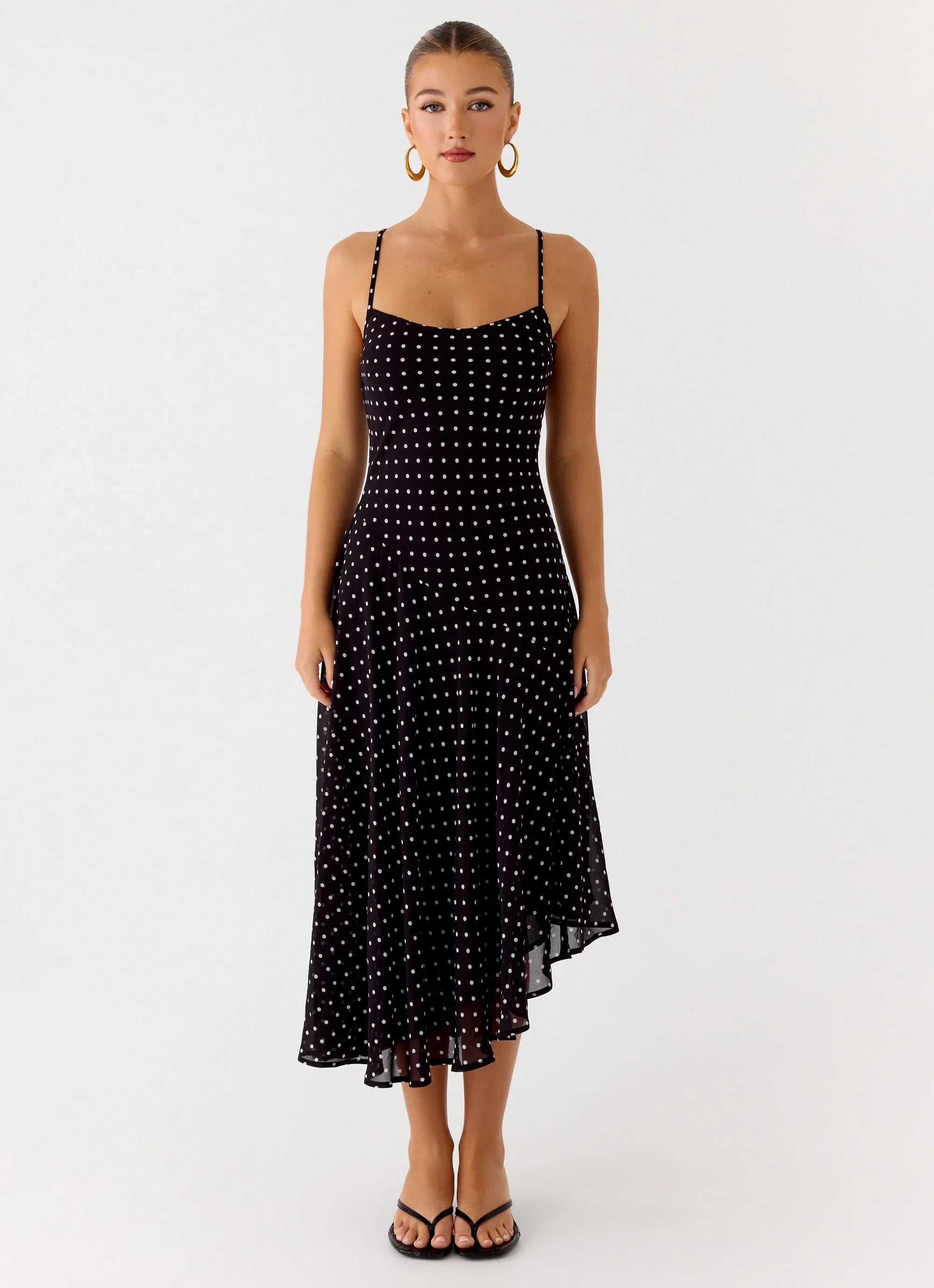 Keep You Waiting Midi Dress Black Polkadot
