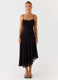 Keep You Waiting Midi Dress Black Polkadot