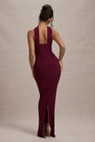 Nobu Burgundy Bandeau Maxi Dress With Halter Collar