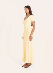 Lemon Knitted Short Sleeve Maxi Dress