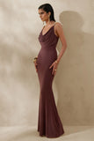 Iridessa Brown Plunge Neck Maxi Dress