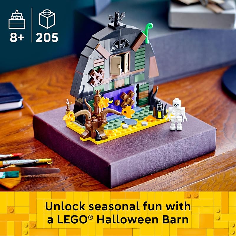 LEGO Halloween Barn Building Toy Room Decor Pretend Play Set for Boys Girls Ages 9 Halloween Toys Crafts for Kids Gift Idea W Scary Skeleton Minifigure 40721