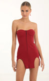 Crepe Corset Hook and Eye Dress in Red