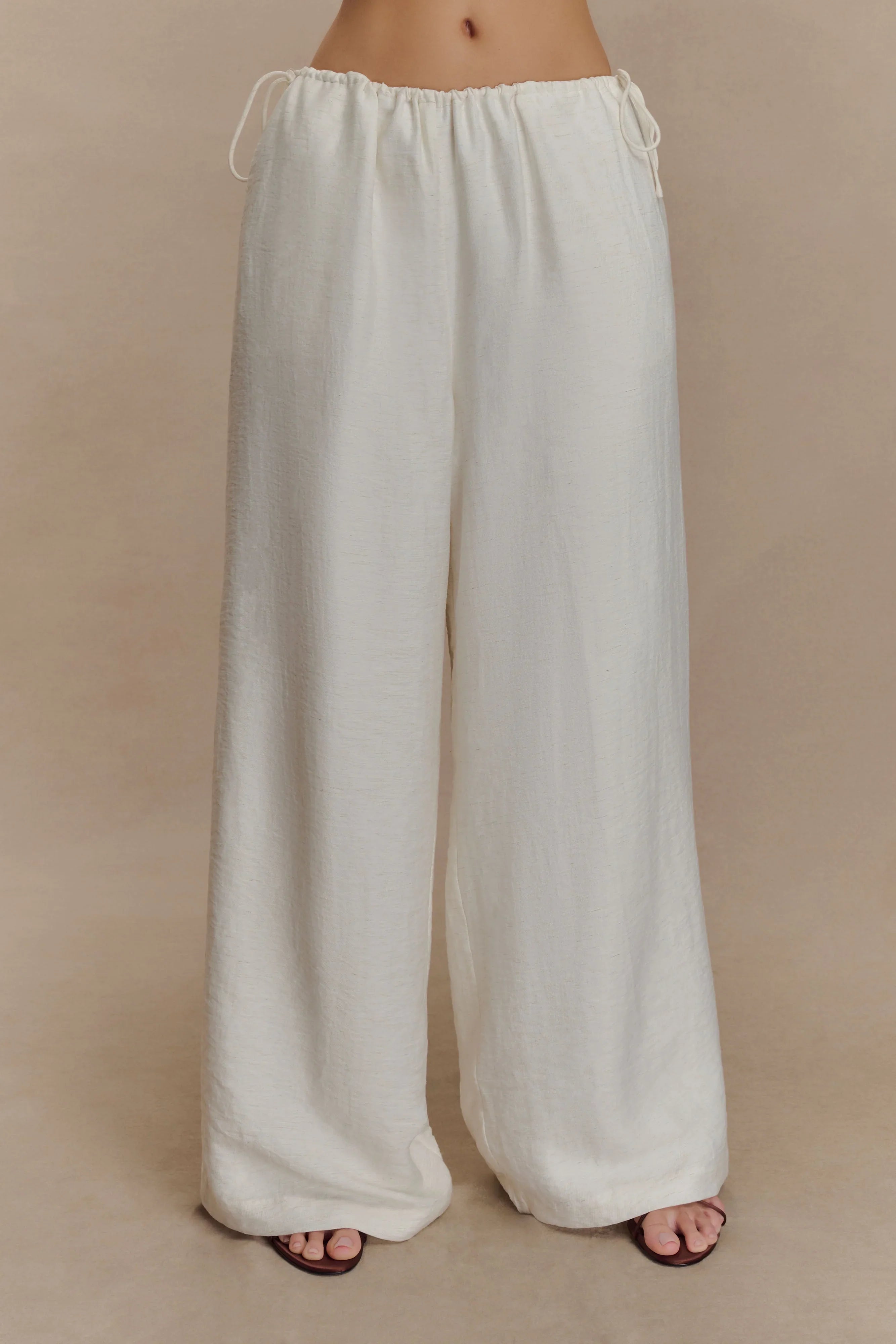 Callum Drawstring Straight Leg Pants White