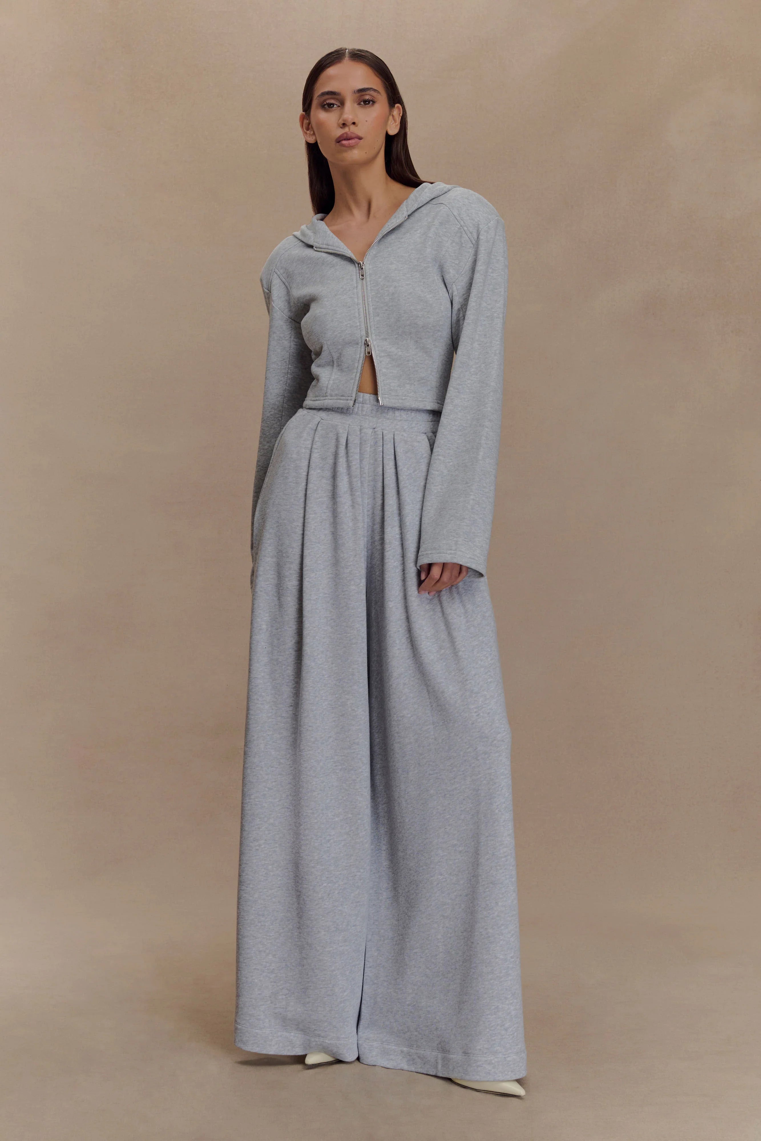 Aspen Gathered Wide Leg Jogger Light Grey Marle