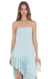 Strapless Ruffle Asymmetrical Maxi Dress in Mint