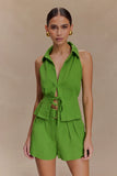 Scout Linen Belted Shorts Green