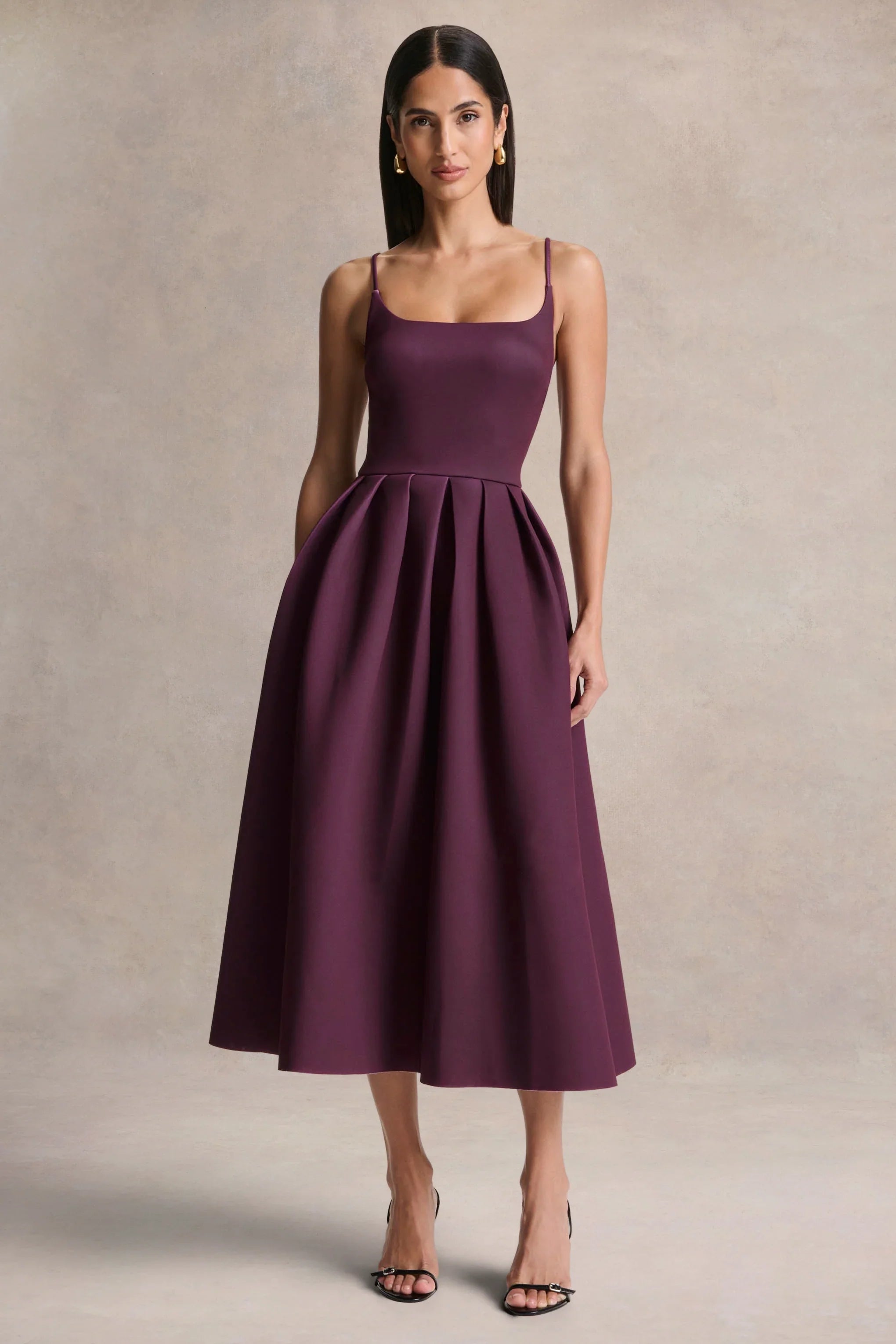 Jamila Plum Scoop Neck Midi Dress