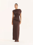 Chocolate Ruched Sleeveless Maxi Dress