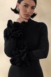Jaselle Black High Neck Maxi Dress With Ruffled Satin Cuffs