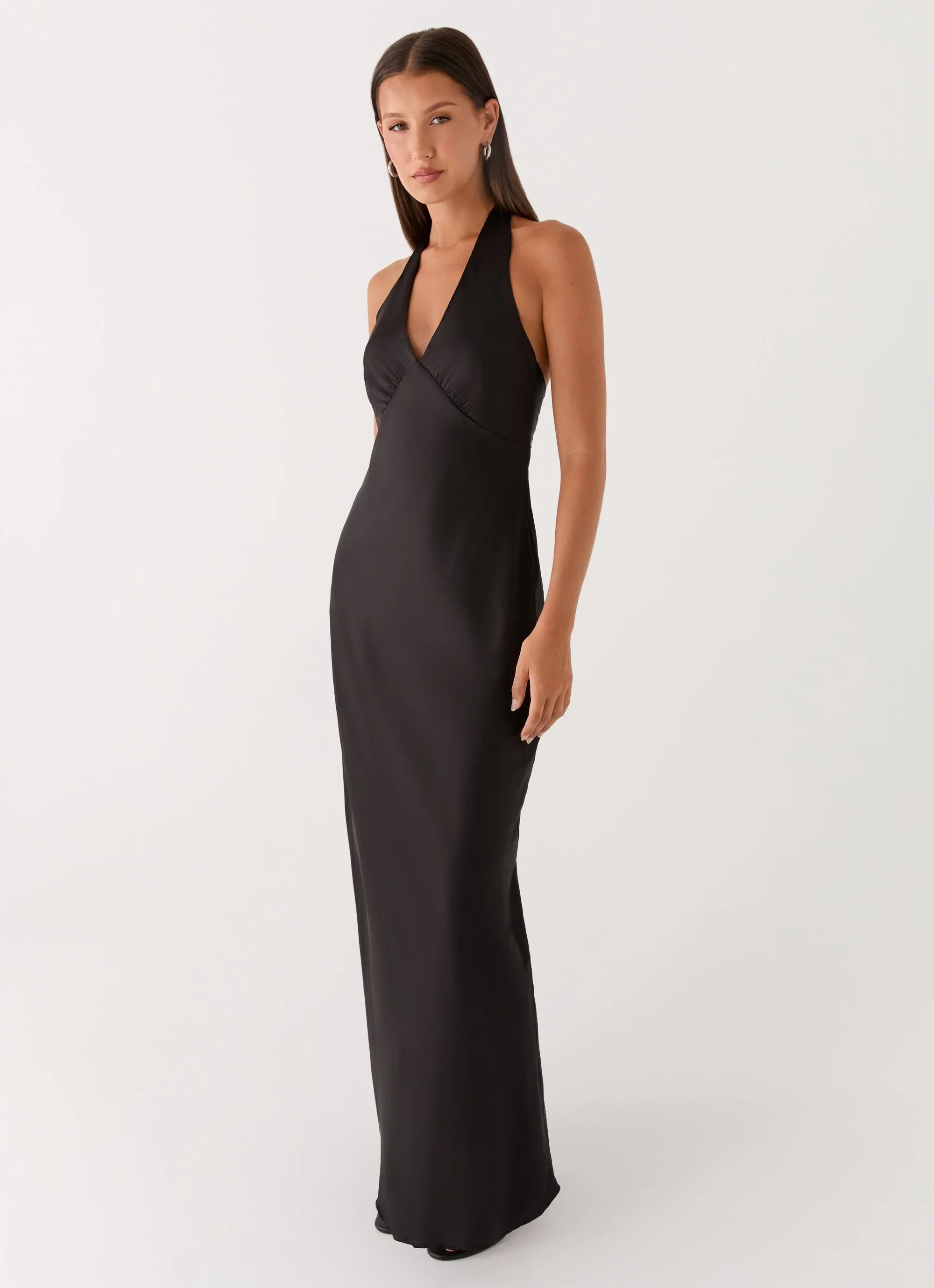 Heavy Hearted Satin Maxi Dress Black