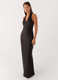 Heavy Hearted Satin Maxi Dress Black