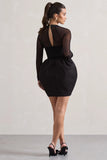 Alto Black Square Neck Mini Dress With Puff Skirt