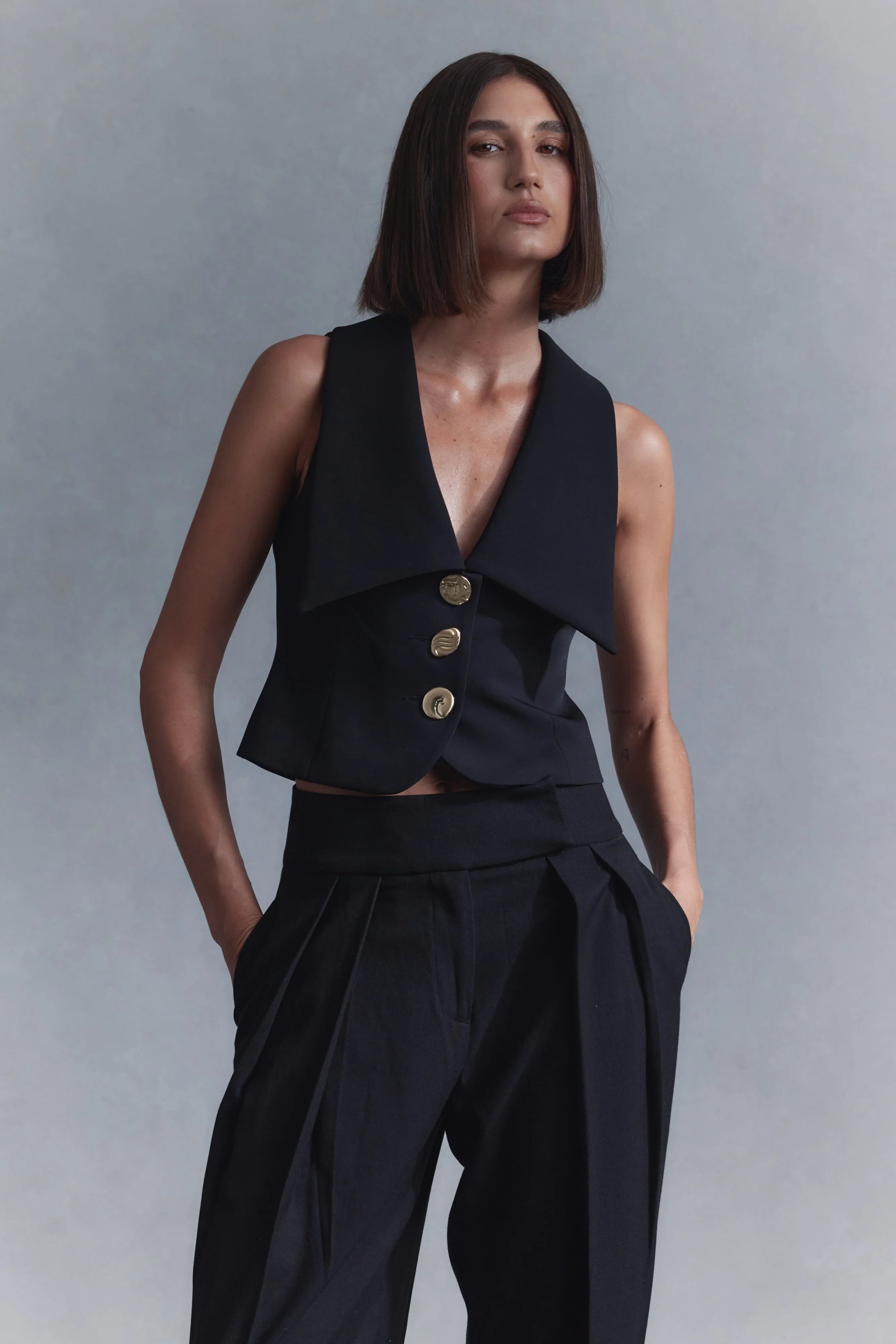 Alix Mixed Button Vest Black