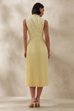 Avalon Lemon Midi Dress With Pleated Skirt And Bow Detail