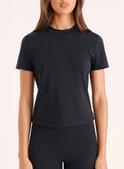 Black Short Sleeve Soft Stretch Gym Top