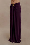 Erina Slinky Ruched Maxi Skirt With Hardware Aubergine