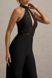 Kami Black High Neck Embroidered Jumpsuit