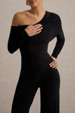 Gracious Black Jumpsuit With Asymmetric Neckline