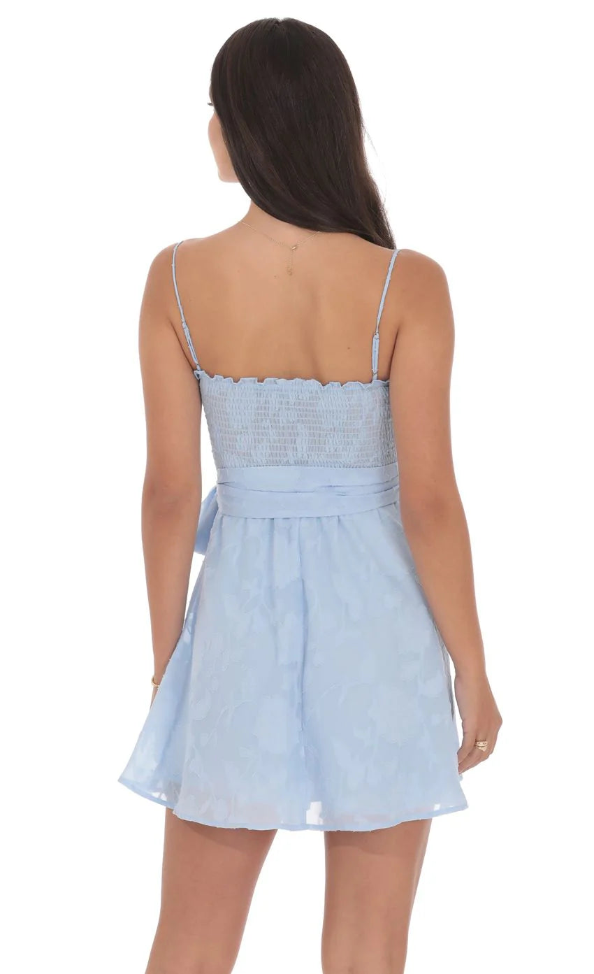 Floral Corset A line Dress in Light Blue