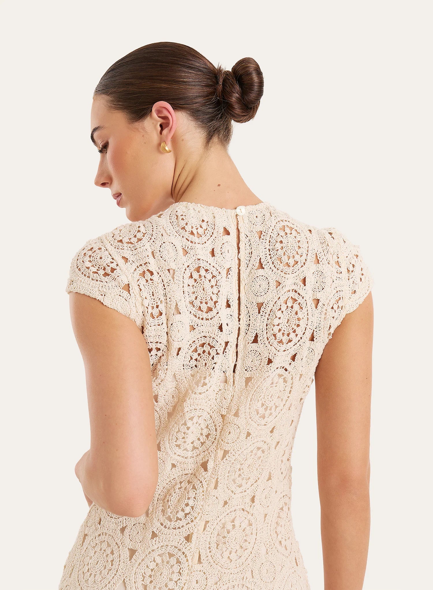 Cream Crochet Cap Sleeve Maxi Dress
