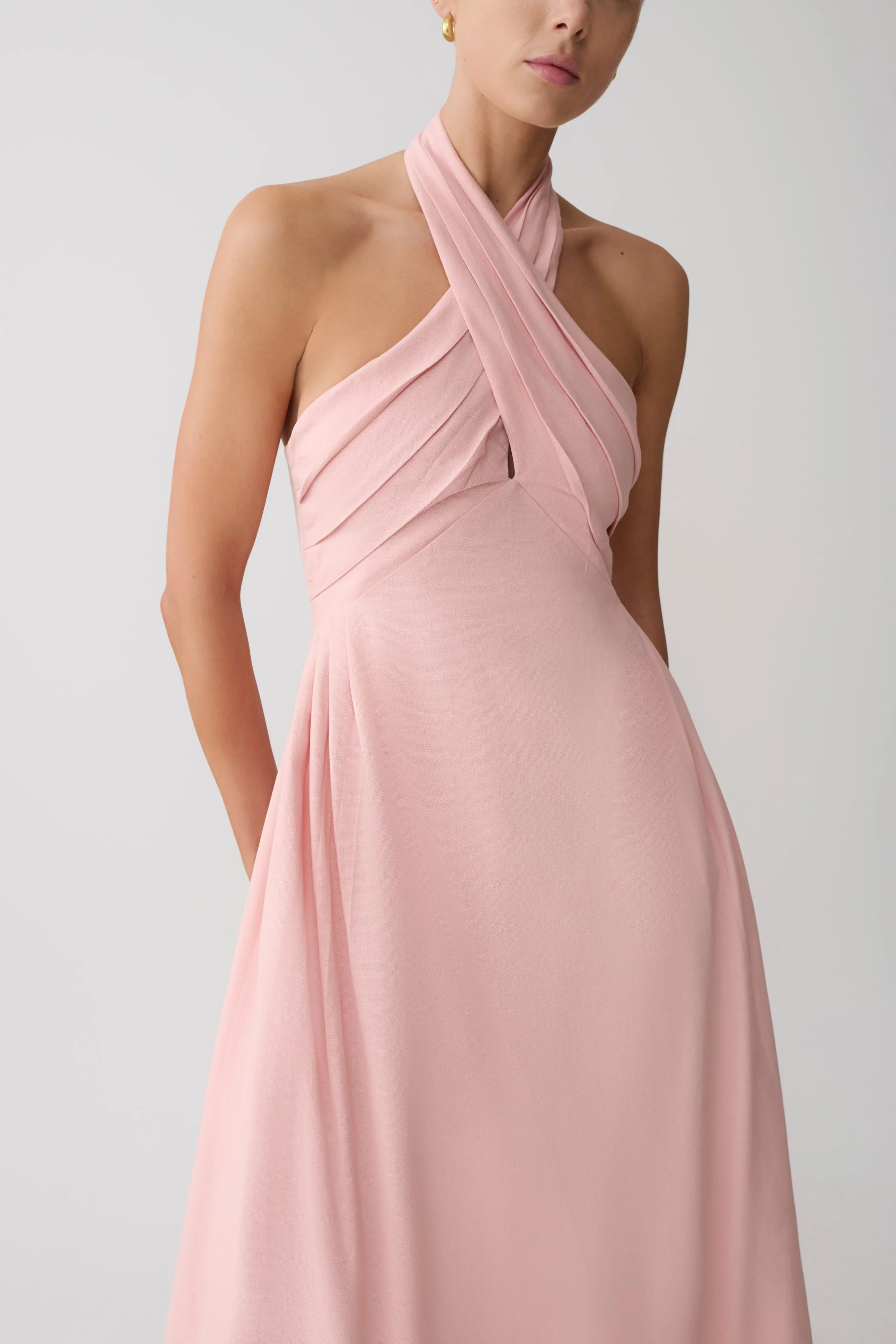Rosie Linen Halter Midi Dress Pink
