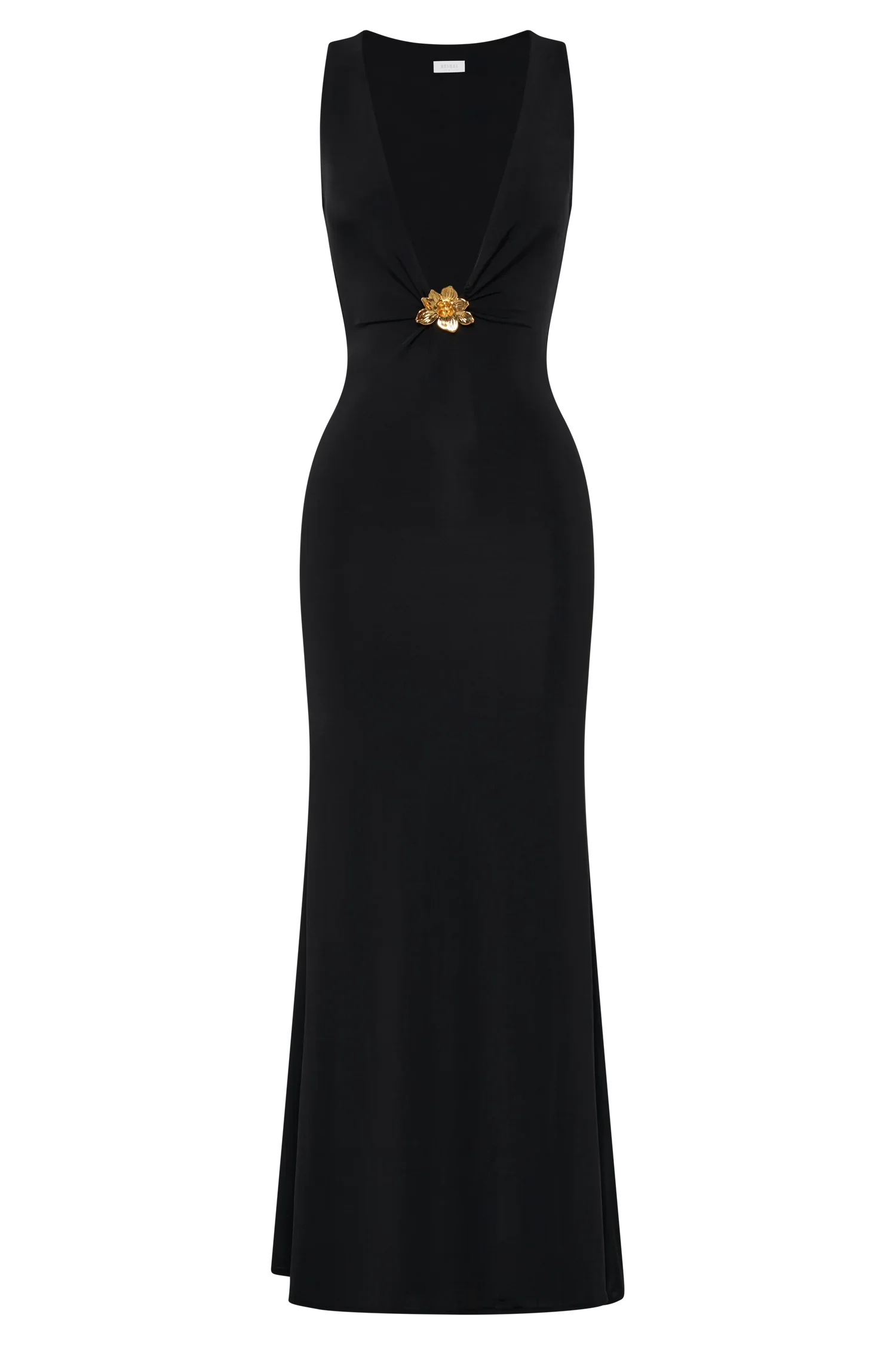 Beck Plunge Maxi Dress With Floral Hardware Black