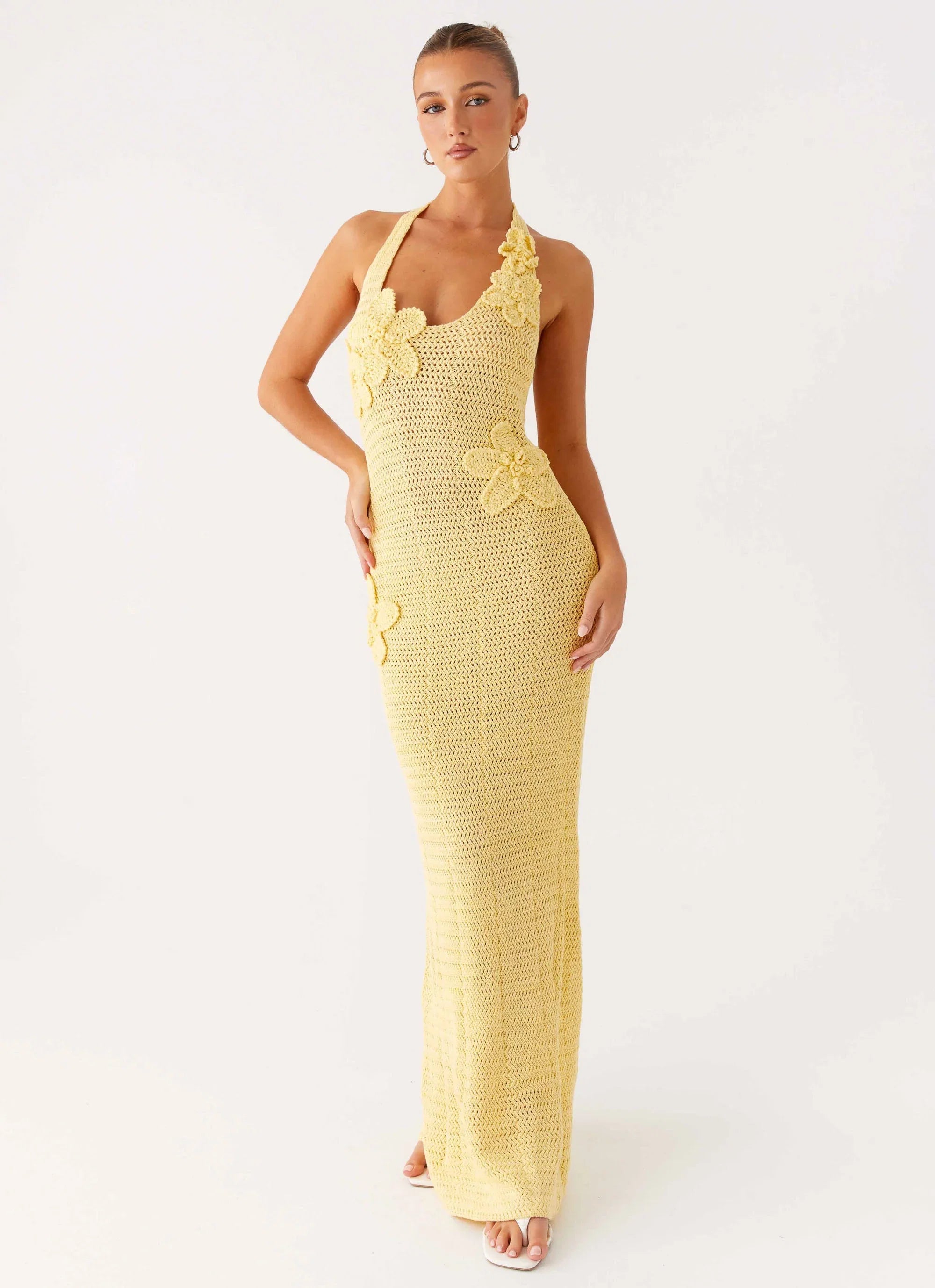Novalee Flower Crochet Maxi Dress Yellow