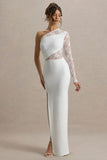 Moonlight White Asymmetric Maxi Dress With Lace Detailing