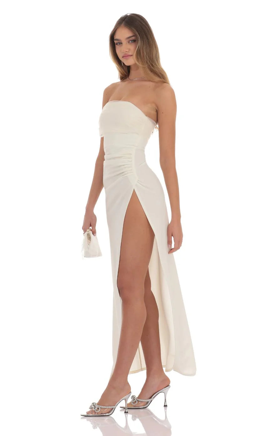Off Shoulder Tulle Sleeve Maxi Dress in Ivory