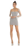 Floral Glitter Long Sleeve Bodycon Dress in Grey