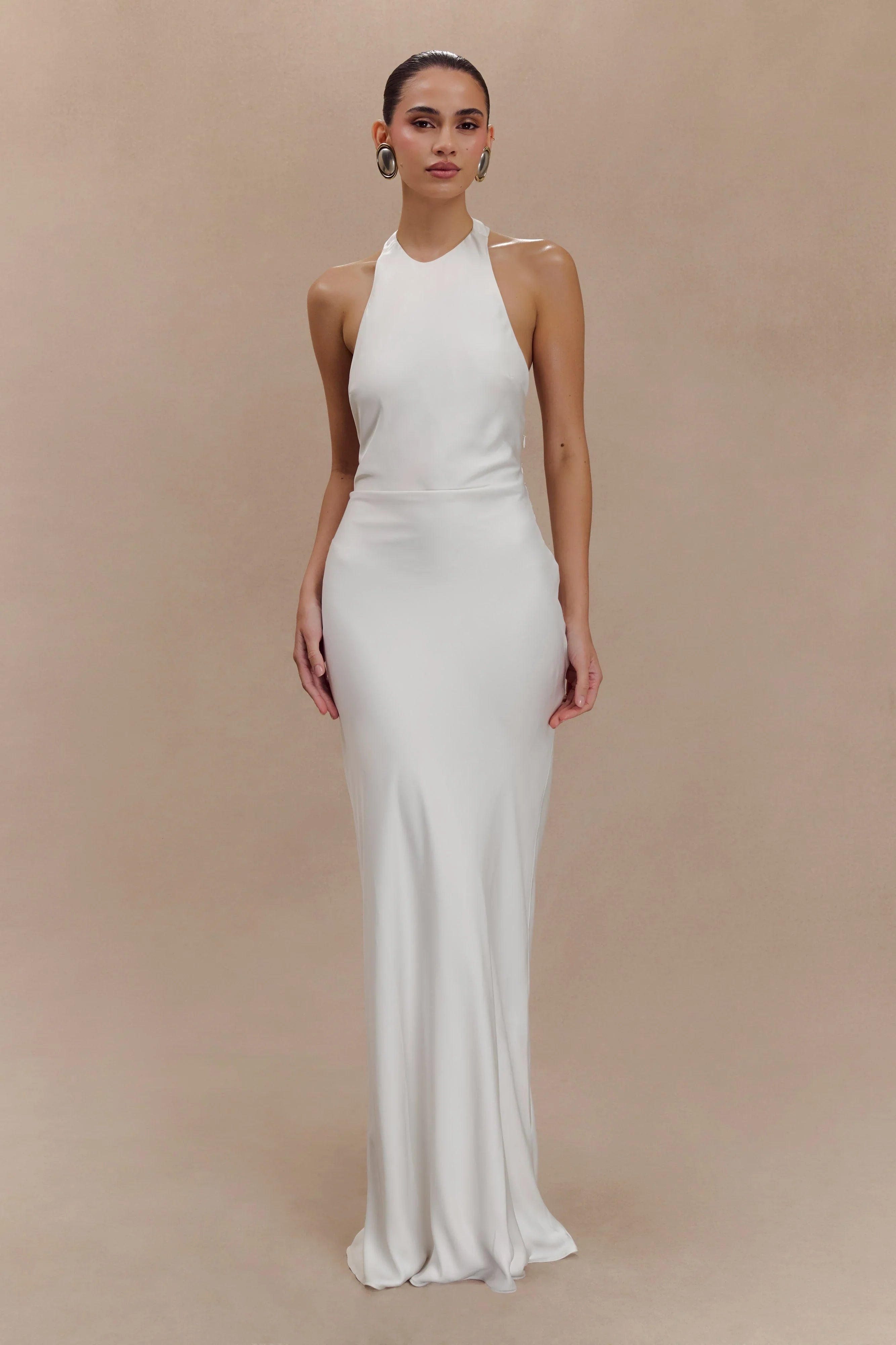 Rinna Satin Halter Maxi Dress Ivory