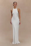 Rinna Satin Halter Maxi Dress Ivory