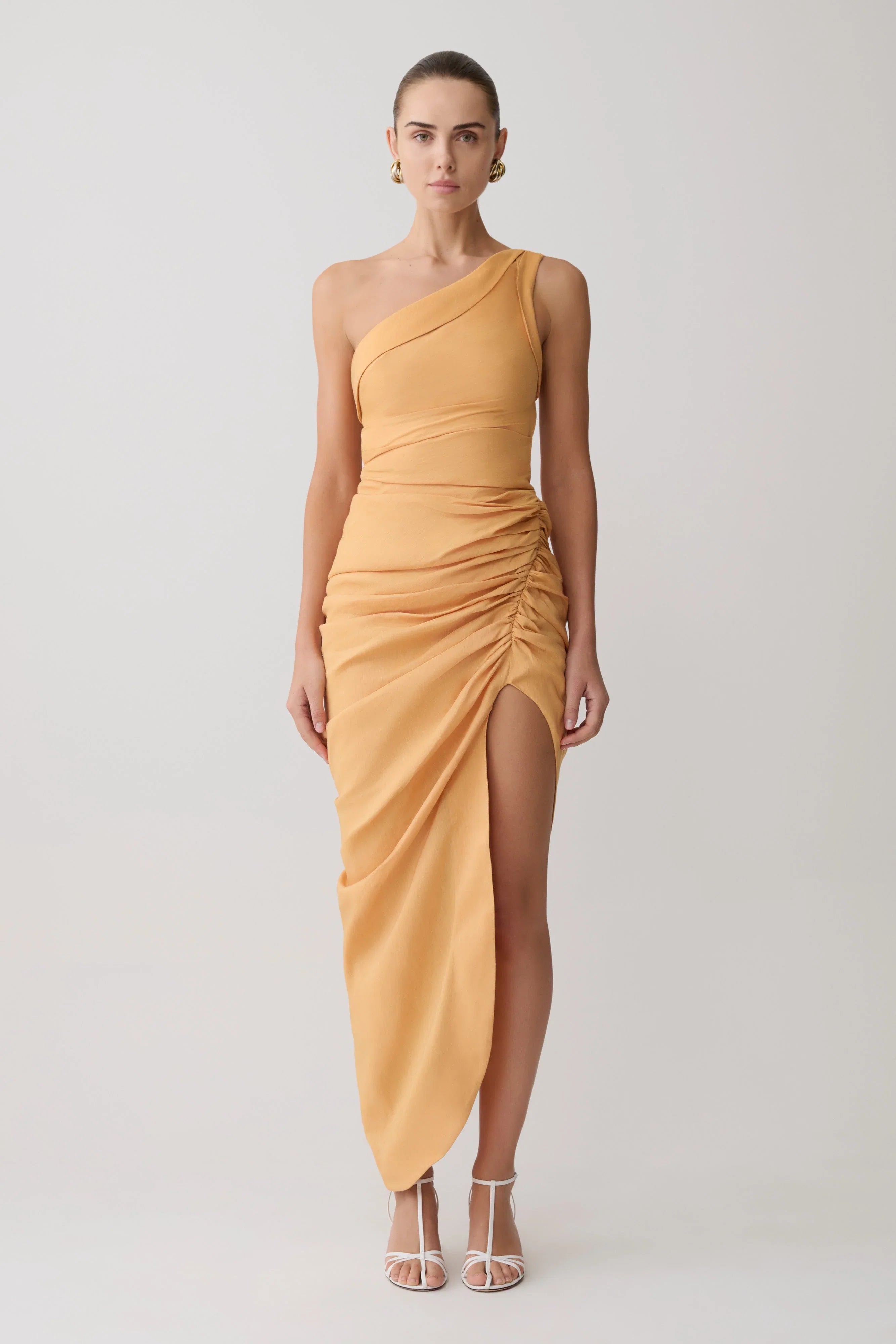 Birgit Linen Midi Dress With Hardware Deep Peach