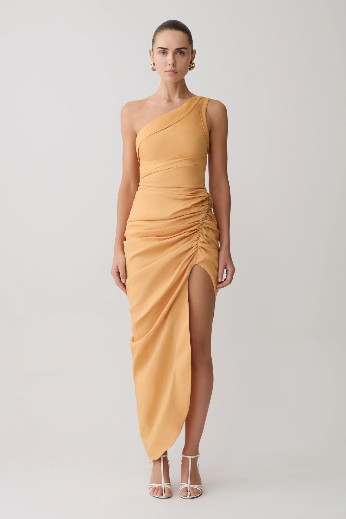 Birgit Linen Midi Dress With Hardware Deep Peach
