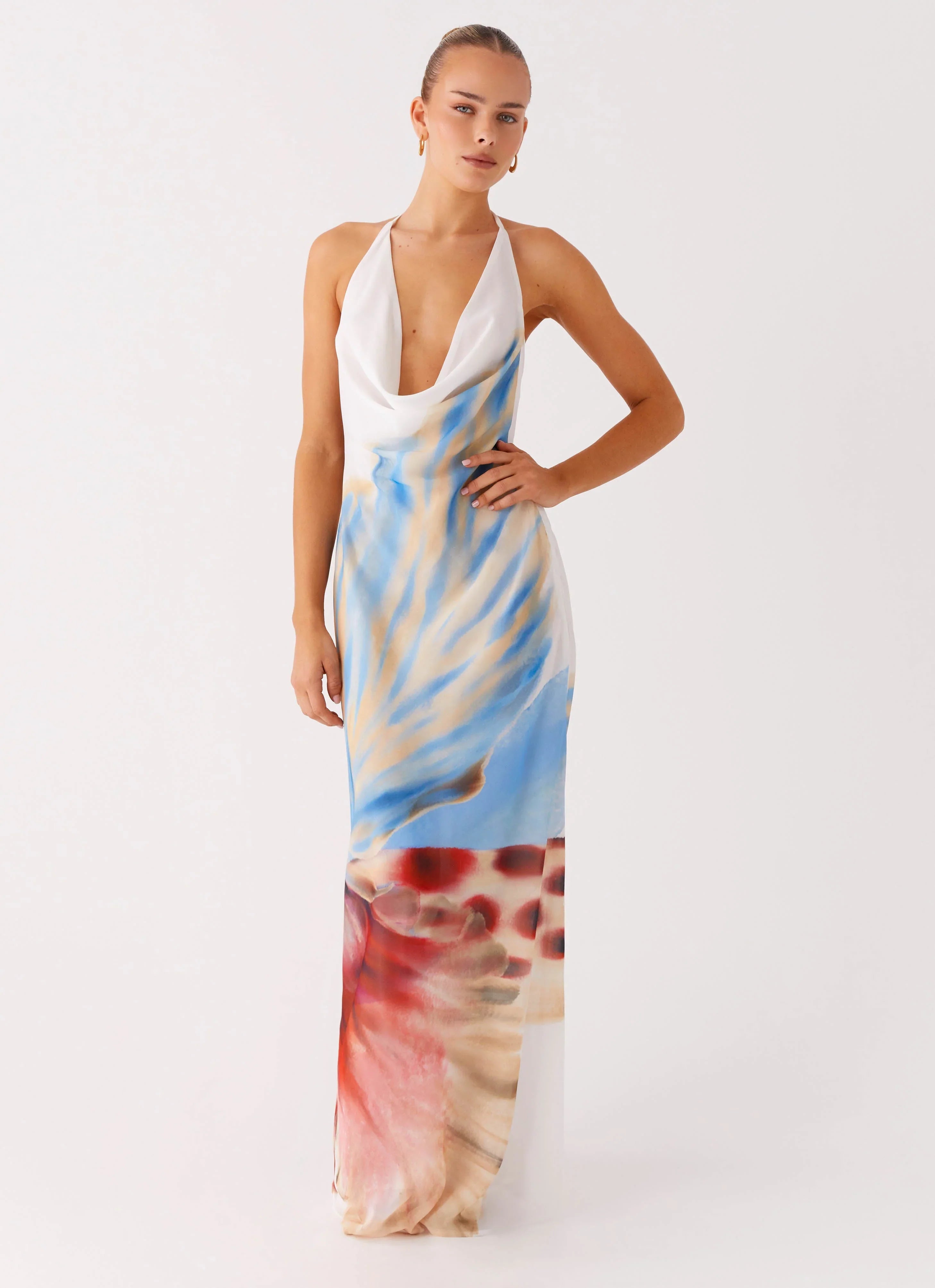Stars Align Cowl Maxi Dress White Sea Bloom