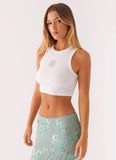 Signature Cropped Beaded Monogram Top White