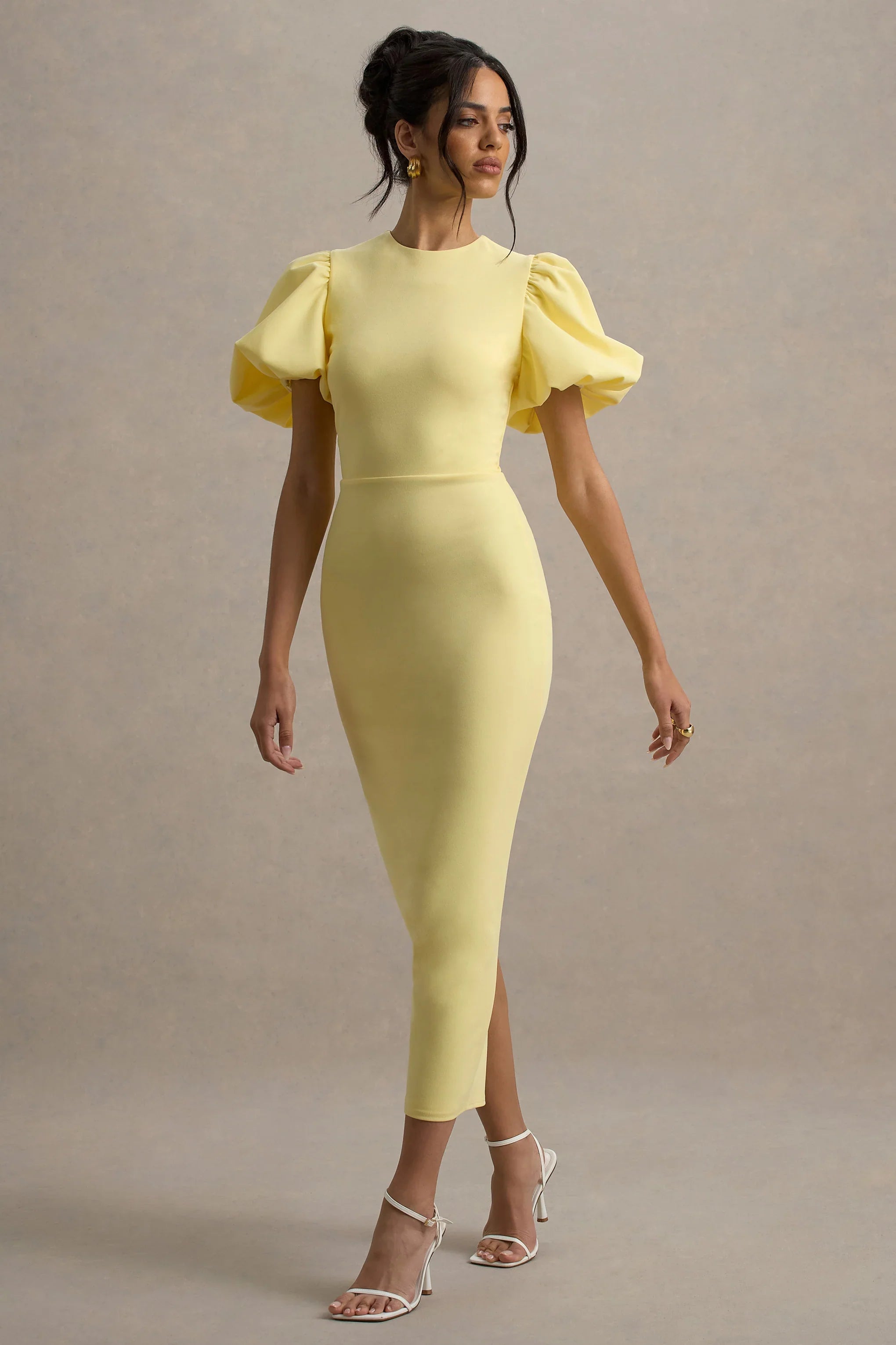 Dakota Lemon Puff Sleeve Midi Dress