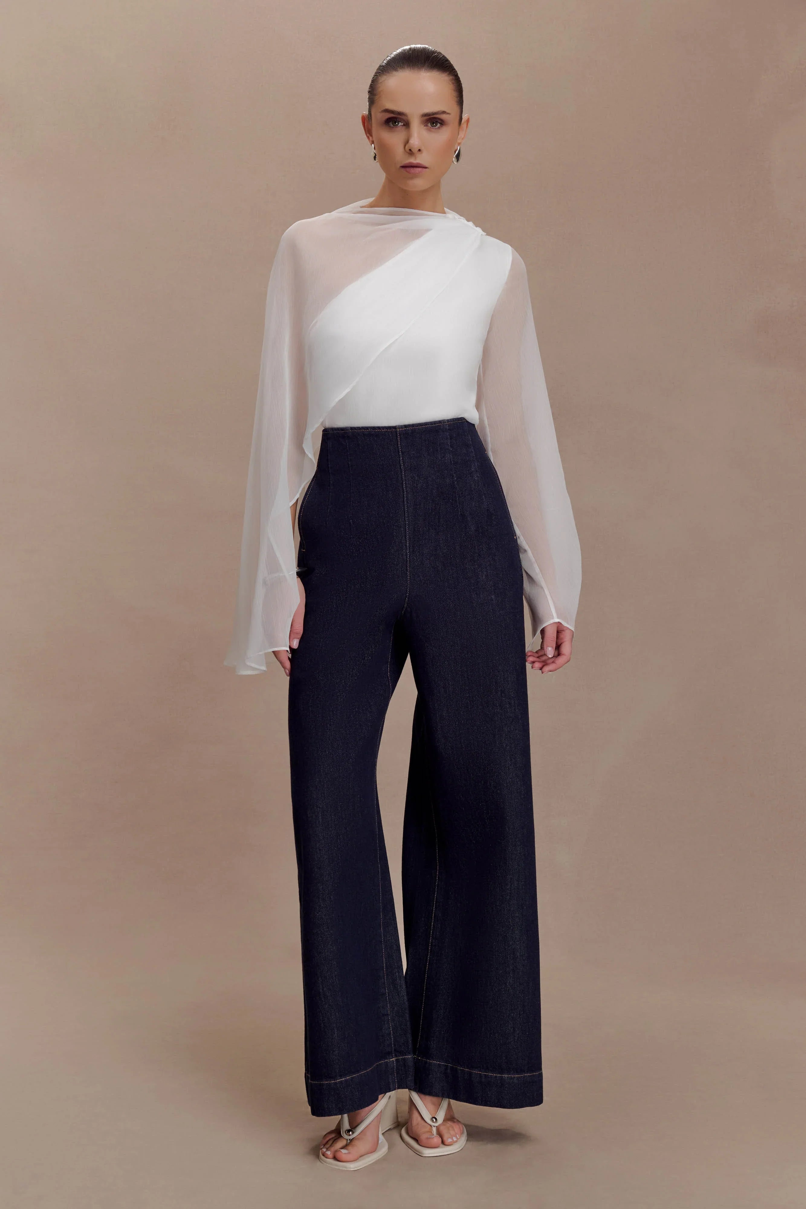 Ida Sheer Asymmetrical Long Sleeve Cape White