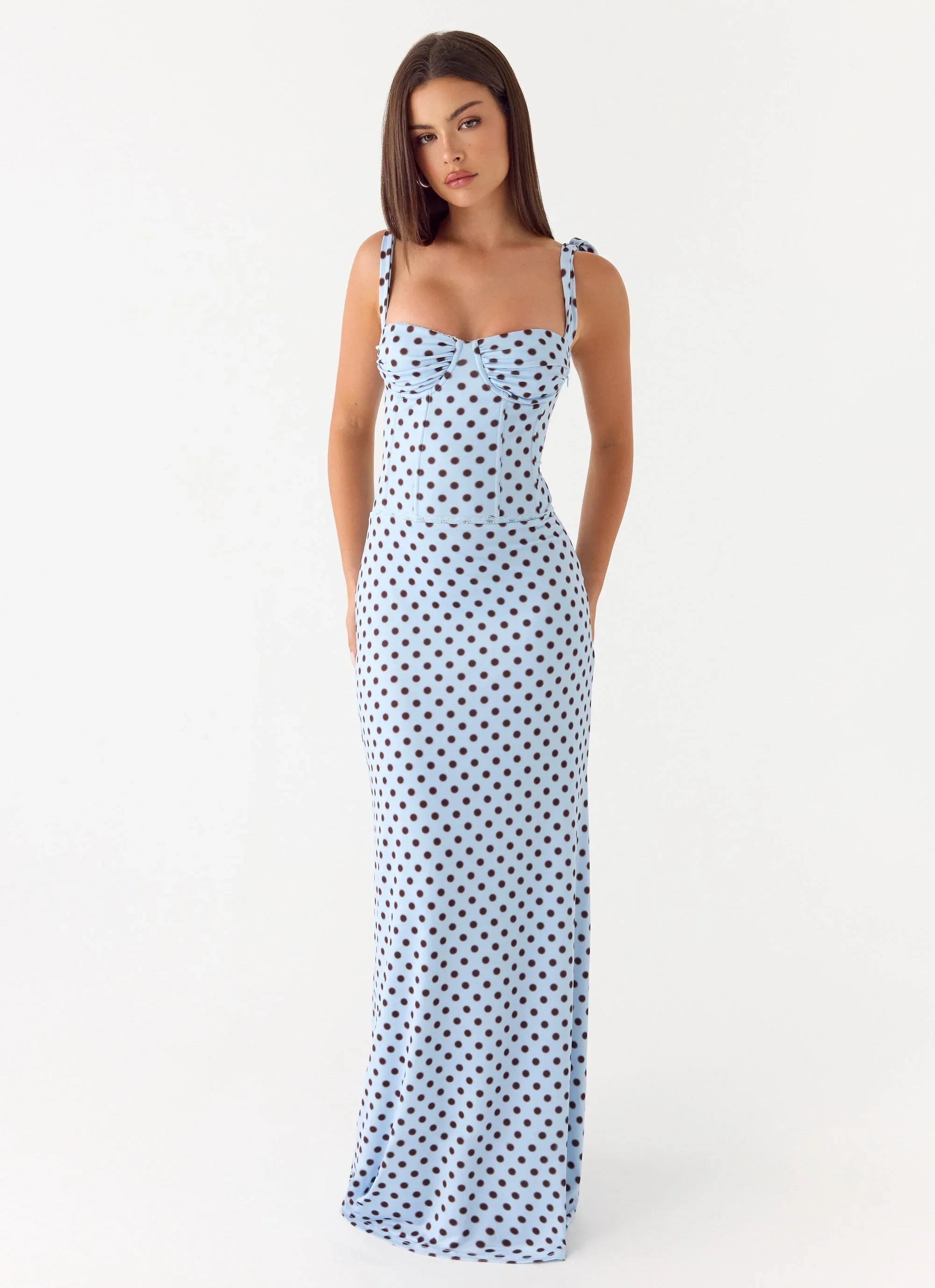 Akil Corset Maxi Dress Blue Mocha Dot