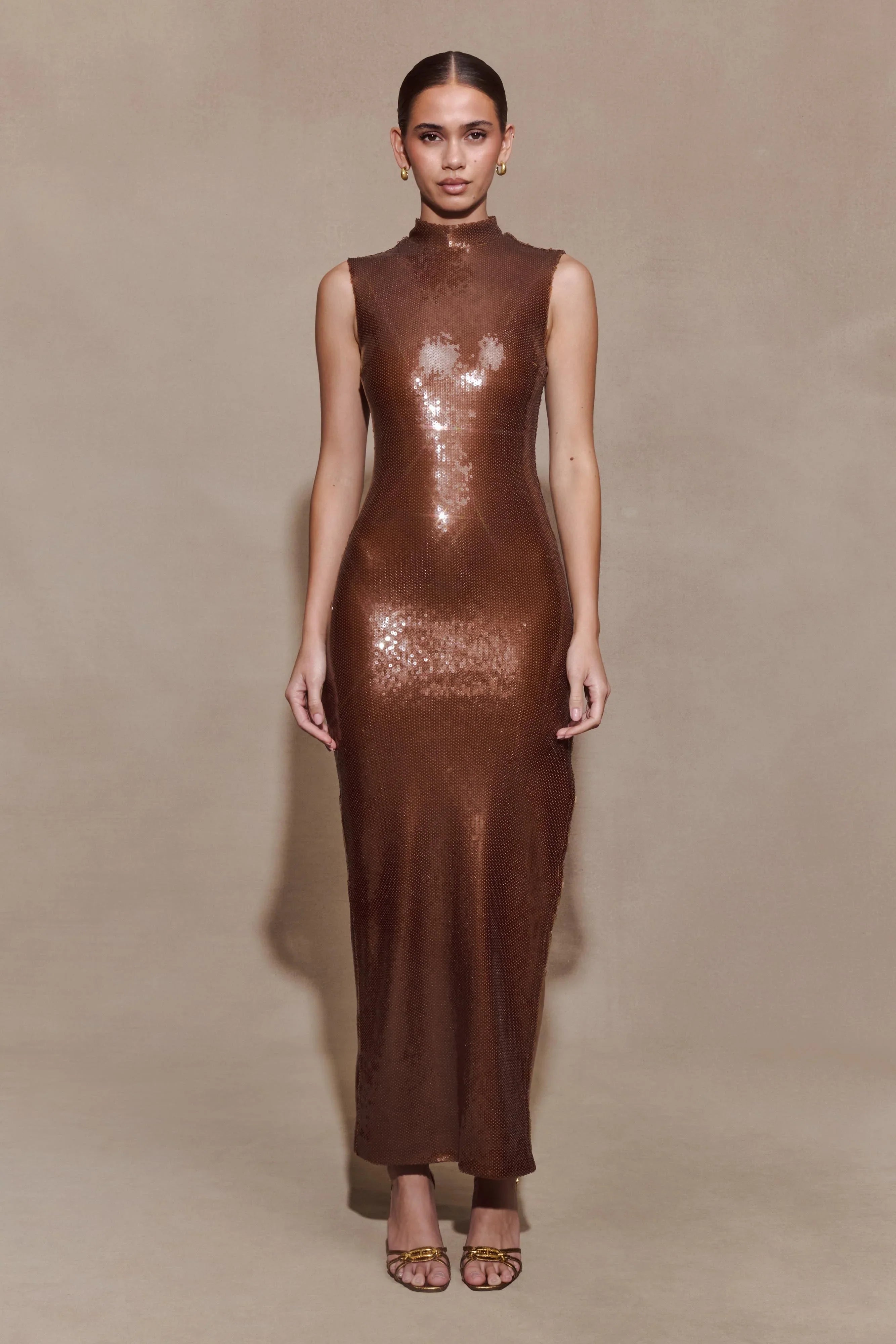 Veronica Sequin Midi Dress Chocolate