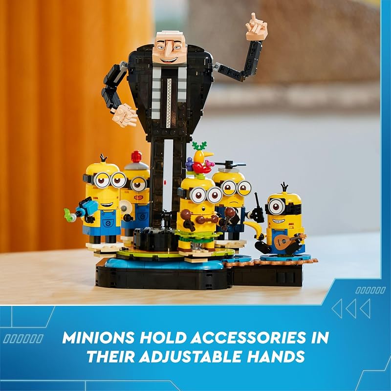 LEGO Despicable Me 4 Brick Built Gru and Minions Figure Buildable Minions Toy for Kids Dancing Despicable Me Toy Figures Playset Play and Display Birthday Gift for Boys and Girls 75582
