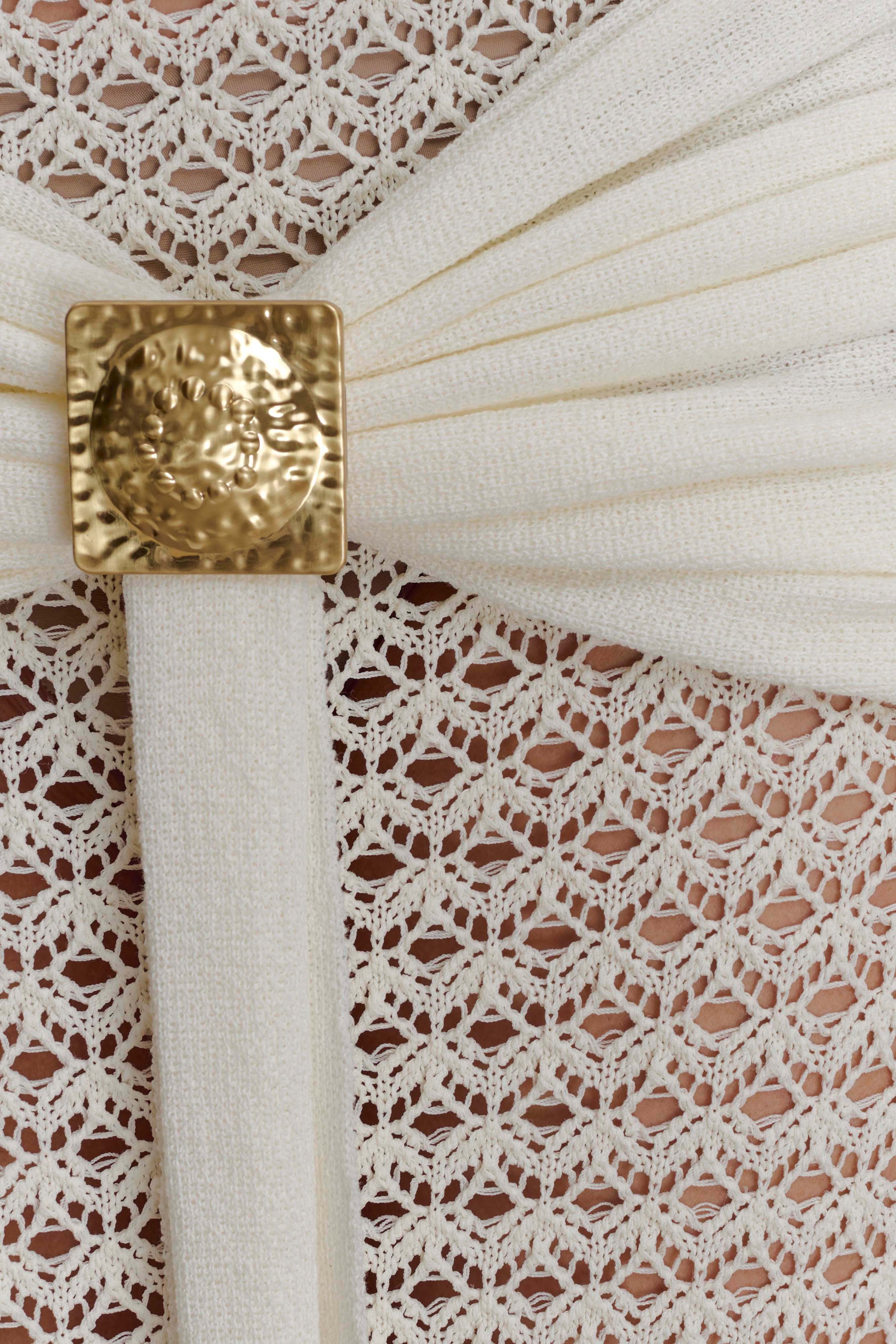 Mania Crochet Maxi Skirt With Hardware Ivory